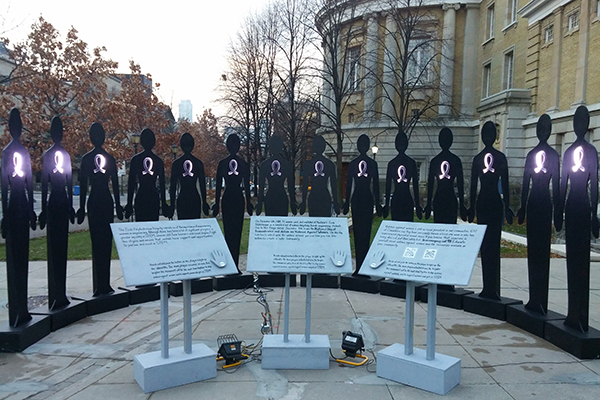 Engineering undergraduate students built a monument to mark the December 6 National Day of Remembrance and Action on Violence Against Women. The installation is a tribute to the 14 victims of the 1989 massacre at l'Ecole Polytechnique in Montreal. (Courtesy: Engineering Society)