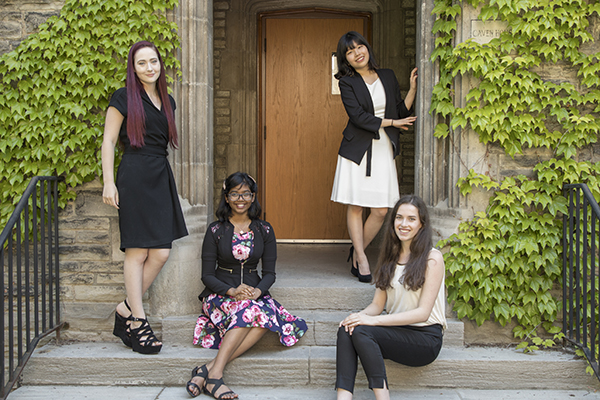 Deborah Emilia Solomon, second from left, is one of 37 top students from around the world receiving the inaugural Lester B. Pearson International Scholarship, which covers tuition, books, incidental fees and residence costs for four years. She is joining Chemical Engineering in Fall 2017. (credit: Johnny Guatto).