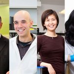From left: U of T Engineering professors Constantin Christopoulos (CivE), Rodrigo Fernandez-Gonzalez (IBBME), Joyce Poon (ECE) and Milica Radisic (IBBME, ChemE) are among the 2017 new and renewed Canada Research Chair recipients. Launched in 2000, the CRC program aims to help the country attract and retain research leaders in engineering and natural sciences, health sciences, humanities and social sciences. (Credits, from left: Mark Balson, Neil Ta, Jason KB, Neil Ta).