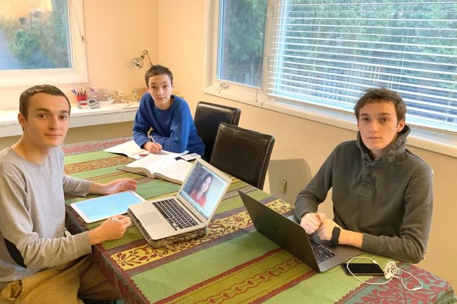 Left to right: Brothers Arnaud Deza (Year 3 EngSci), Daniel Deza (Year 1 EngSci) and Gabriel Deza (Year 4 EngSci) are all studying from home this semester. Their sister Anna Deza (EngSci 2T0) joins them online. (Photo: Emmanuel Deza)