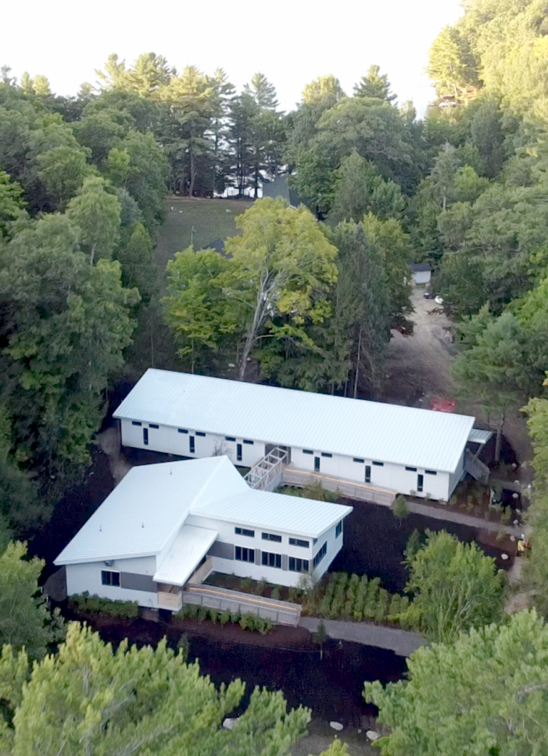 An aerial view of the new buildings at U of T Survey Camp on Saturday, August 14, 2021. (Photo: Phill Snel)