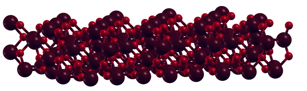 This schematic shows the lattice structure of magnetene, with the dark red spheres depicting iron and the lighter red ones depicting oxygen. (Image: Shwetank Yadav) 
