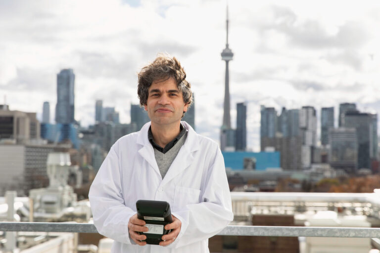 Professor Jeffrey Siegel (CivMin) with the Toronto skyline behind him. (Photo: Daria Perevezentsev)