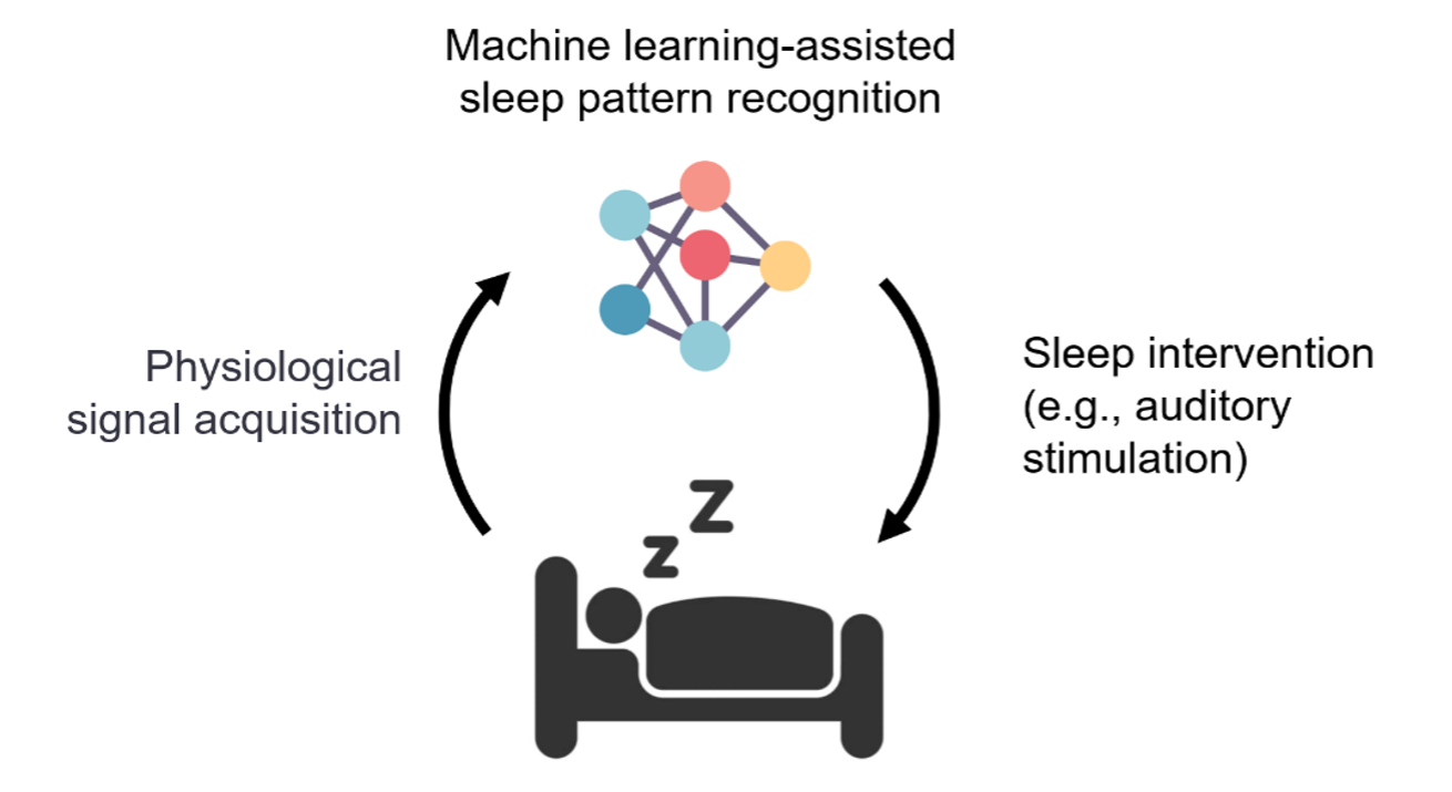 This diagram describes the process of closed-loop sleep modulation via miniaturized electronics. (Image: Xilin Liu)