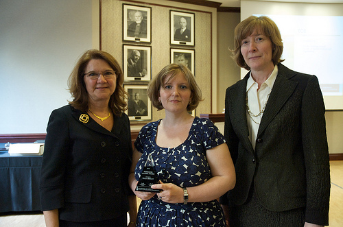 Dean Cristina Amon poses with Admissions Information Analyst Helen Bright and Chief Administrative Officer Catherine Gagne at last year's Celebrating Engineering Success event.