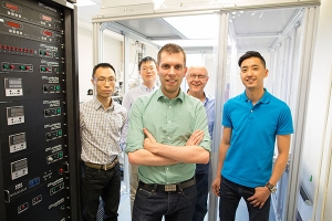 Michael Helander (centre) is one of the Engineering alumni behind OTI Lumionics, a startup developing more efficient methods of manufacturing OLEDs (Photo: Roberta Baker).