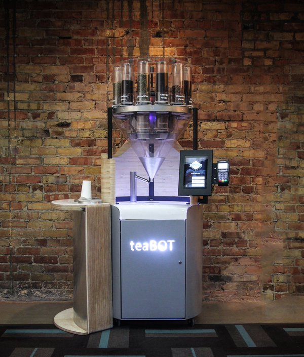 teaBOT creates customized, robot-blended cups of loose-leaf tea, brewed in under 30 seconds. Its machines are deployed in Toronto and various cities in California. (Photo courtesy of teaBOT)