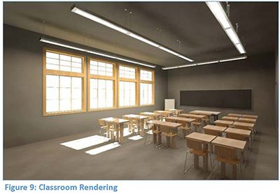 A rendering of a classroom at University of Toronto Schools, part of the U of T Engineering team proposal to compete at the Green Energy Challenge in Boston. (Courtesy: CECA/NECA U of T).