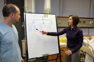 Professor Dionne Aleman (right) collaborates with surgeons like Dr. David Urbach (left) on more efficient ways of scheduling surgeries. (Photo: Tyler Irving)