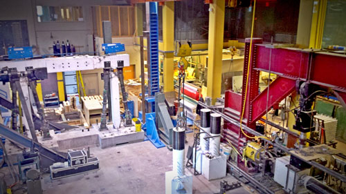 The Structural Engineering Laboratory at U of T contains advanced equipment to test prototypes of building components, including a proposed low-cost seismic isolation platform for mass implementation in India. (Photo: Farbod Pakpour).