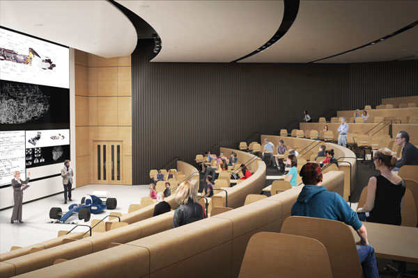 Passive lecture theatres are a thing of the past: the Myhal Centre’s auditorium is designed instead around audience engagement and interaction. (Image courtesy Montgomery Sisam Architects & Feilden Clegg Bradley Studios)