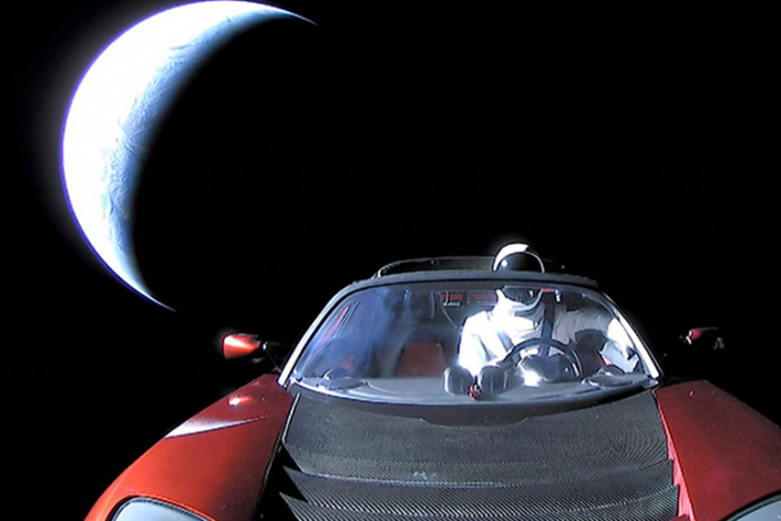 SpaceX CEO Elon Musk's Tesla roadster after being launched into orbit