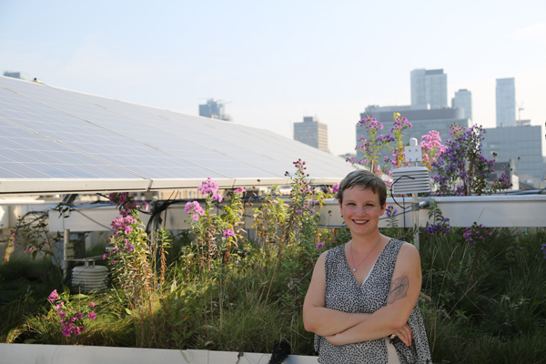 Professor Jennifer Drake studies the effectiveness of infrastructure—including this green roof—that is designed to provide a more natural flow of rainwater back into lakes, rivers and groundwater reservoirs. (Photo: Tyler Irving)