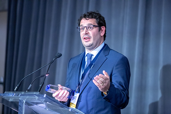 Vittorio Scipolo, Manager of R&D Metals Division, accepts the Small to Medium Enterprise Partner Award on behalf of Tenova Goodfellow Inc. (Photo: Paul Terefenko)