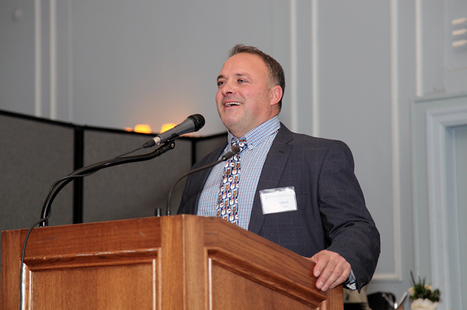 Ted Maulucci, chief information officer at Tridel Corporation, speaks at a recent industry partner event at U of T’s Faculty Club (Photo: Jamie Hunter).