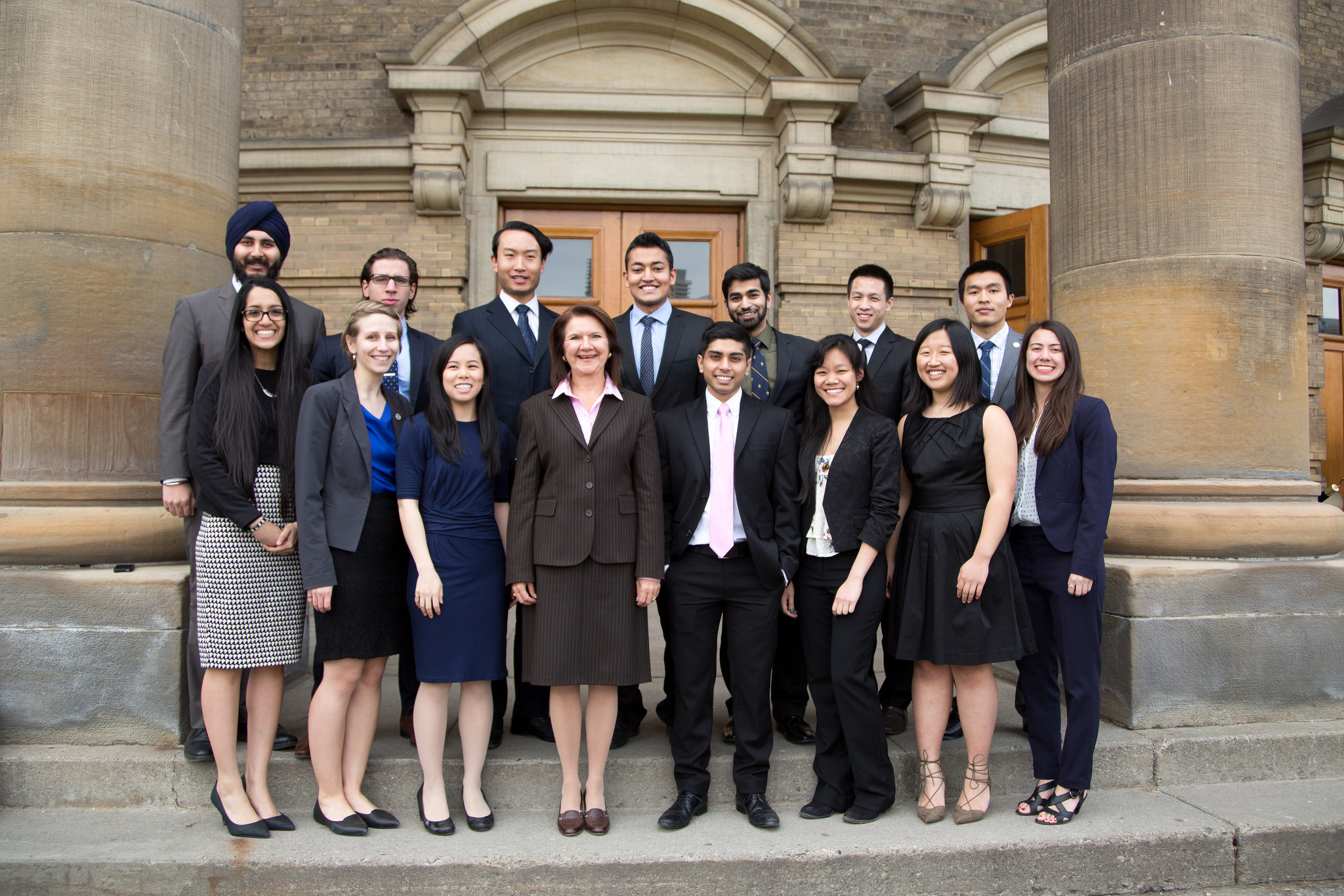 The 2015 U of T Engineering Gordon Cressy Student Leadership Award winners pose with Dean Cristina Amon (Photo: Roberta Baker).