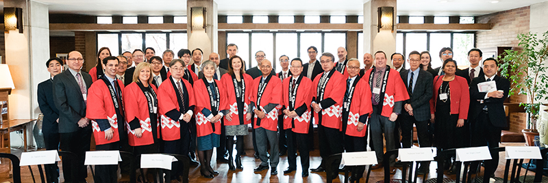 A global delegation from Fujitsu Inc., including Fujitsu President Tatsuya Tanaka, met with University of Toronto leadership on Wednesday, March 14, 2018 to discuss the thriving research collaboration. (Credit: Phil Babcock).