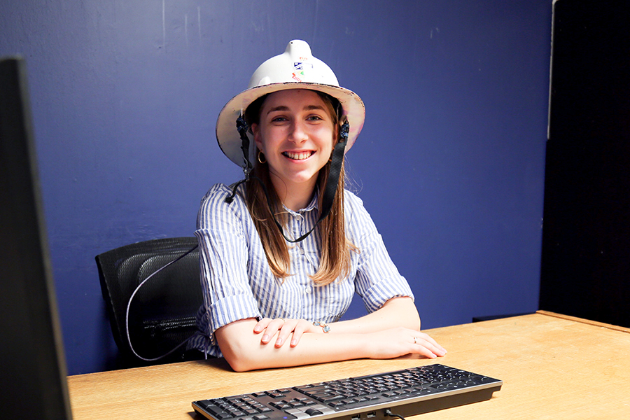 Incoming Engineering Society (EngSoc) president Laura Berneaga wears the symbolic firefighter hat that is passed down from president to president. (Photo: Pam Walls)