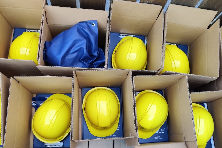 More than 800 F!rosh Kits were mailed to incoming U of T Engineering students around the world for this fall’s virtual orientation week. (Photo courtesy Dana Kokoska and Gabe Sher) 