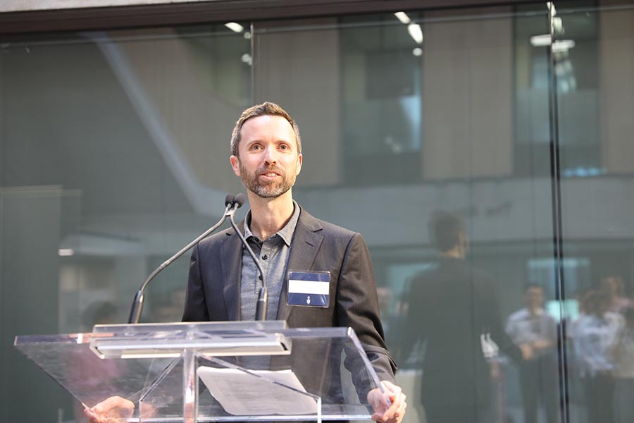 Professor Tim Barfoot (UTIAS), seen here at the launch of the Robotics Institute, held in May 2019, has been elected a Fellow of the Institute of Electrical & Electronics Engineers (IEEE). (Photo: Liz Do)
