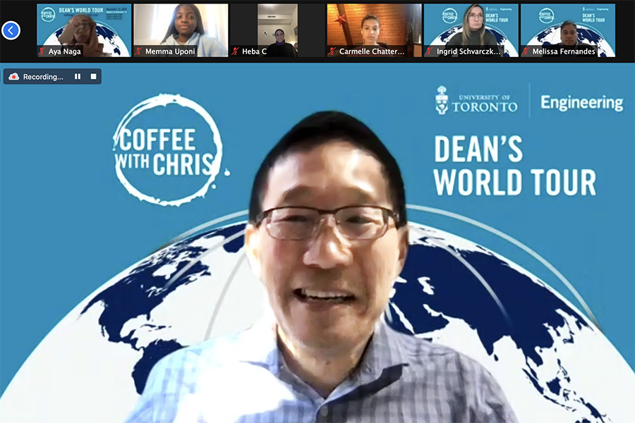 Dean Christopher Yip met virtually with undergraduate students in time zones around the world during the first-ever Dean's World Tour on Thursday, Nov. 12, 2020.