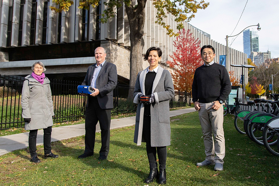 Left to right: Professors Miriam Diamond (Earth Sciences, ChemE), Greg Evans (ChemE, ISTEP), Marianne Hatzopoulou (CivMin) and Senior Research Associate Dr. Cheol-Heon Jeong (ChemE) are some of the members of the multidisciplinary team that has earned NSERC’s 2021 Brockhouse Prize for Interdisciplinary Research in Science and Engineering. (Photo: Daria Perevezentsev)