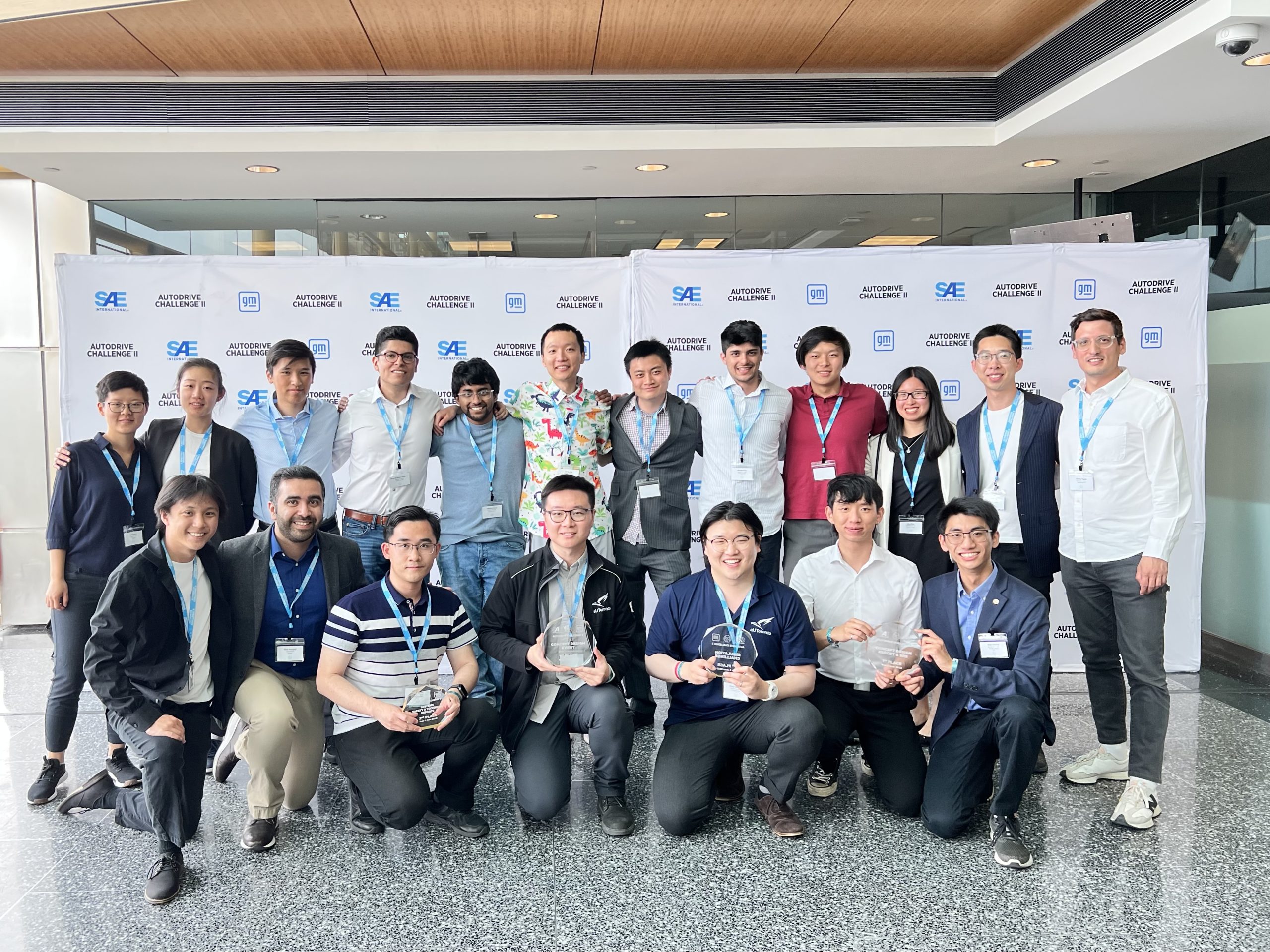 Members of the aUToronto team hold their awards from the 2023 AutoDrive II static events.