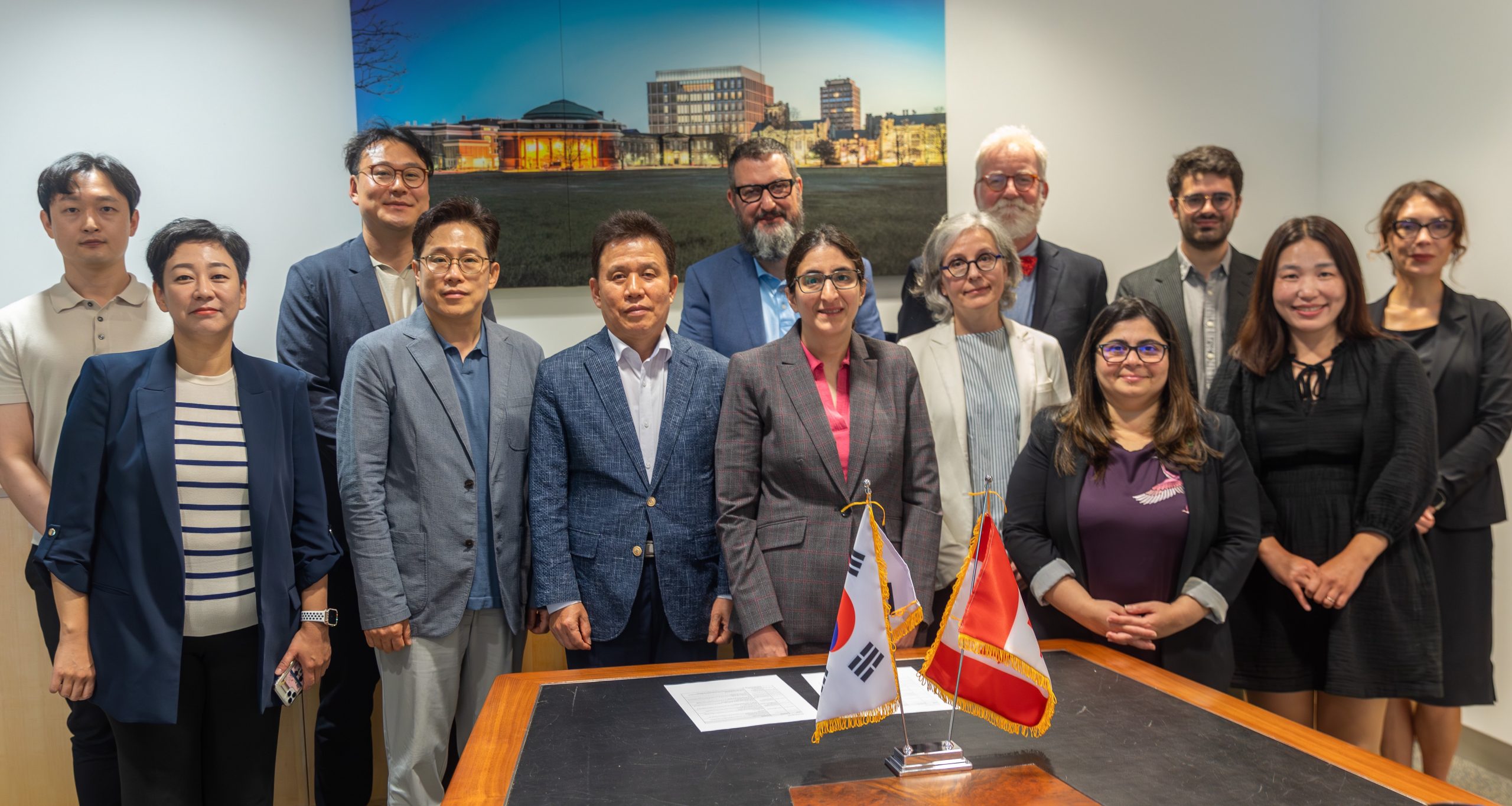 Representatives from the Institute of Information and Communications Technology Planning and Evaluation, a South Korean government institution funding this program, visited U of T in July 2023 to discuss the applied AI program for South Korean graduate students. (Photo: Aaron Demeter)