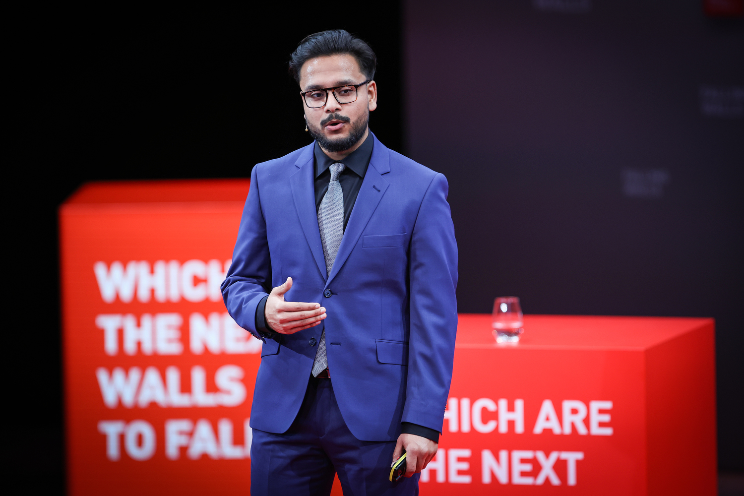 Ambrish Kumar makes his pitch at Falling Walls Lab in Berlin, Germany on November 7, 2023.