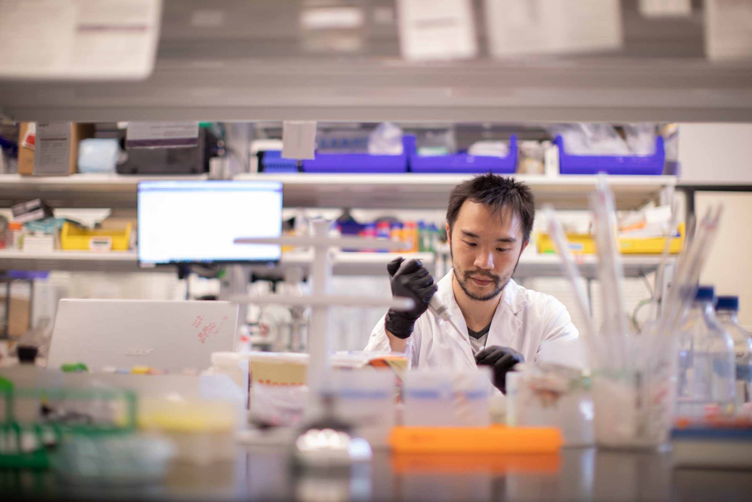 BME professor Leo Chou creates DNA nanostructures that can serve as a platform to deliver instructions to a body's immune cells in a way that would elicit an effective response towards a disease. His team has developed a new way to visualize 3D nanostructures made of human DNA. (Photo: the Connaught Fund Committee)