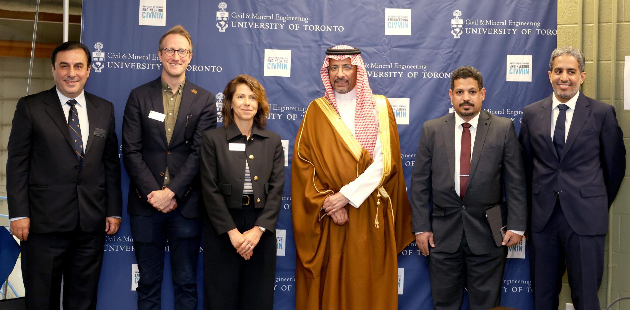 Left to right: CivMin professors Kamran Esmaeili, Sebastian Goodfellow, CivMin Chair Professor Marianne Hatzopoulou, His Excellency Bandar Alkhorayef, Minister of Industry and Mineral Resources of Saudi Arabia, and Saudi Arabian officials. (photo by Phill Snel)