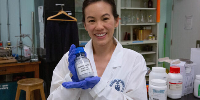 Kiki Chan demonstrating nutrient premix particles