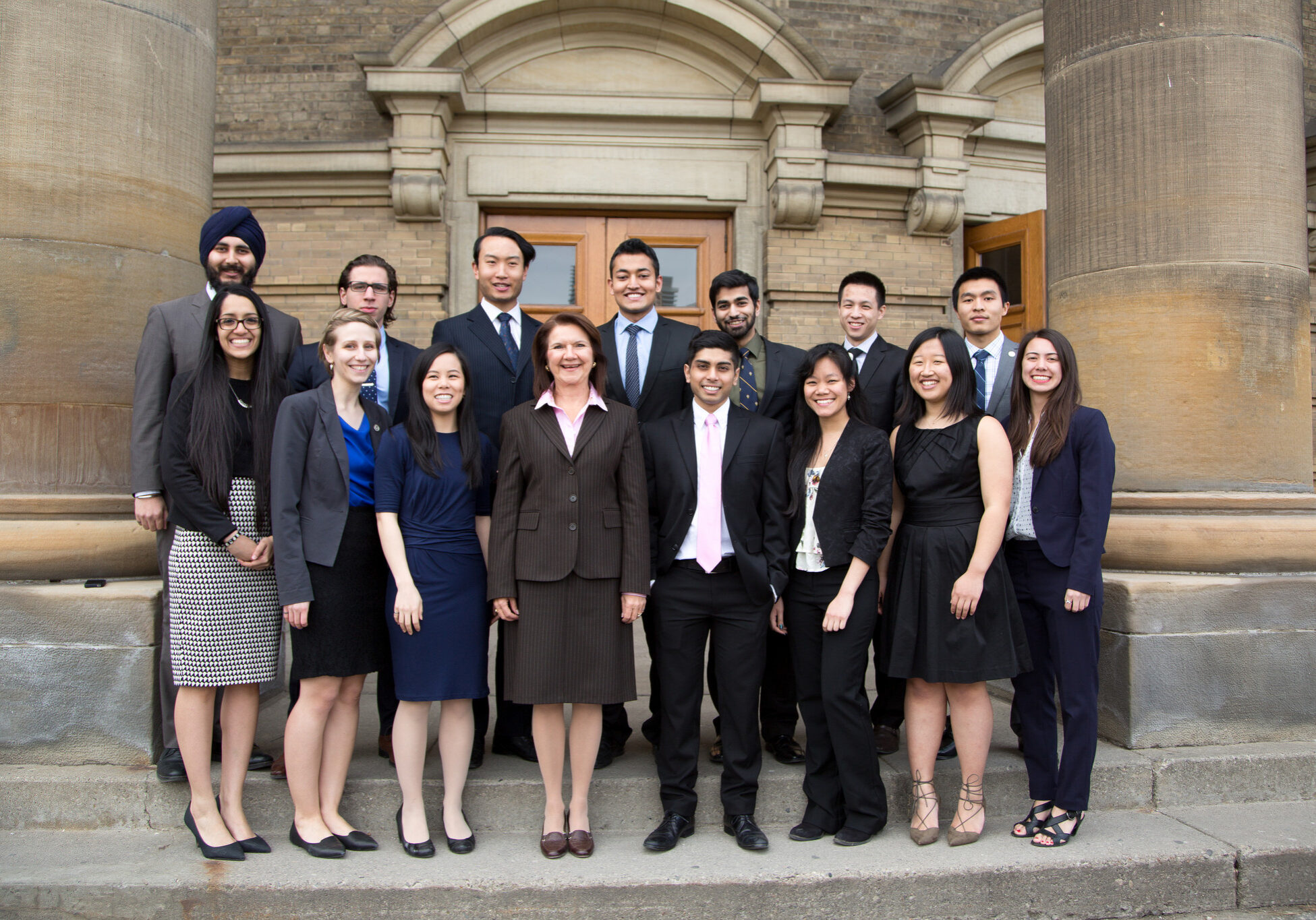 The 2015 U of T Engineering Gordon Cressy Student Leadership Award winners pose with Dean Cristina Amon (Photo: Roberta Baker).