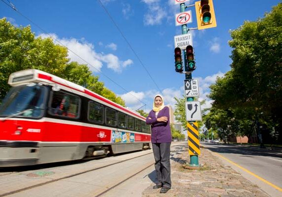 Engineering post-doc Samah El-Tantawy works with Professor Baher Abdulhai to develop 'smarter' traffic lights (Photo: Johnny Guatto).