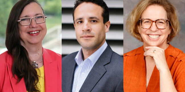 profile photos of Hill, Branch and Moore, left to right, facing the camera.
