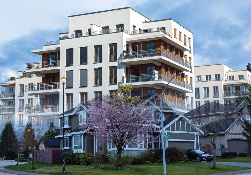 Dense housing superimposed on suburban housing