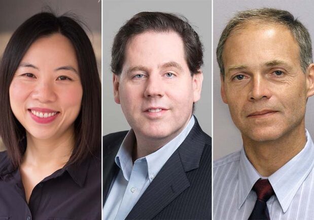 EIC composite2 Left to right: Professors Aimy Bazylak (MIE), Vaughn Betz (ECE) and Frank Vecchio (CivMin) have been elected 2022 Fellows of the Engineering Institute of Canada.