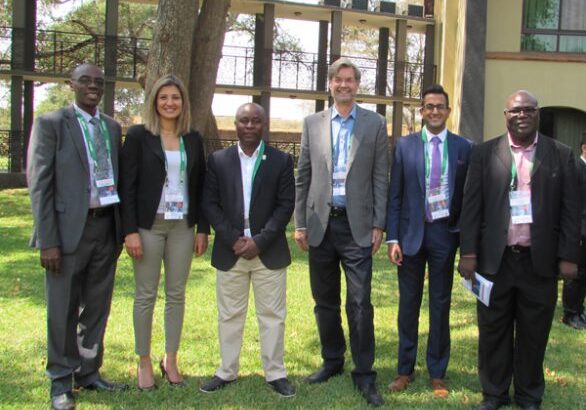 Left to right: Dr. Franco Muleya (The Copperbelt University), Dr. Nadine Ibrahim (CivE postdoctoral researcher), Dr. Innocent Musonda (University of Johannesburg), Professor Murray Metcalfe (MIE), Malik Ismail (EngSci 1T6 + PEY), and Dr. Erastus Mwanaumo (University of Zambia). Ismail visited Zambia to present the results of his Engineering Science thesis project, which inspired him to create Global Engineering Week at U of T Engineering. (Photo: Courtesy Murray Metcalfe)