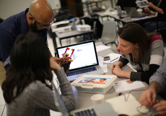 Teachers from the Toronto District School Board attend a robotics and computer coding workshop hosted by U of T Engineering in February 2016. (Photo: Tyler Irving)