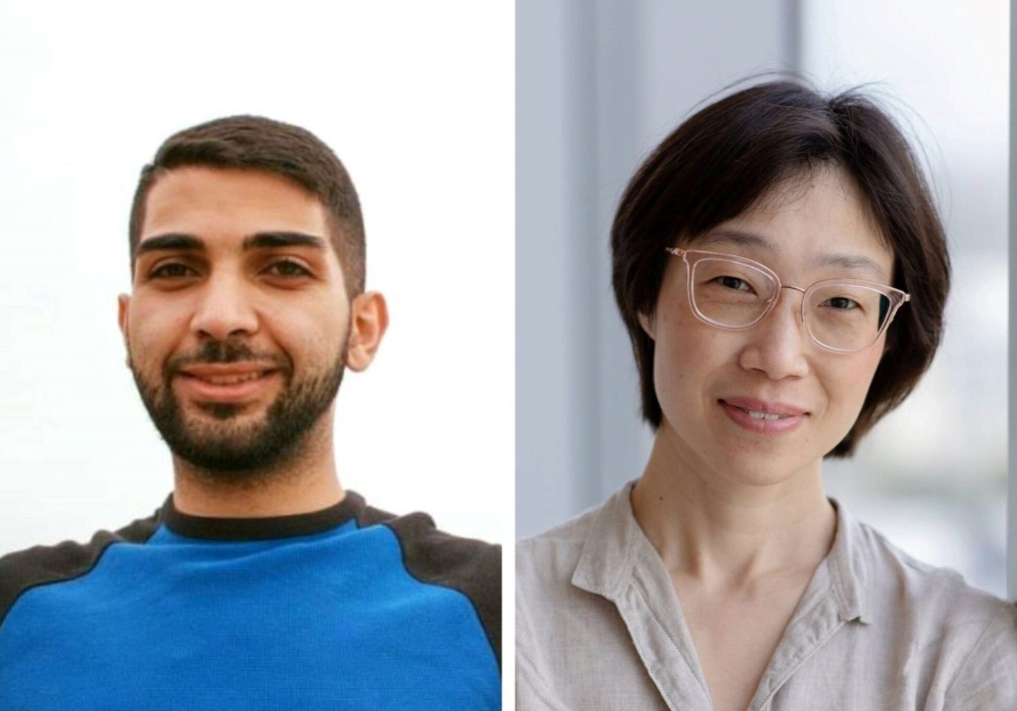 Sadi Loai, left, in a blue and black t-shirt and Professor Hai-Ling Margaret Cheng, right, with beige glasses and beige shirt.
