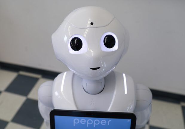 Pepper is a socially interactive robot used by a team in the Autonomous Systems and Biomechatronics Lab at U of T Engineering to study persuasion and authority in robot-human interactions. (Photo: Liz Do)