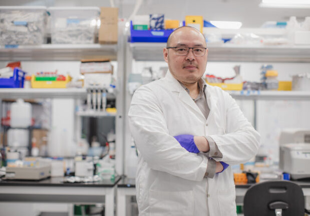 TF1_6827 Professor Aereas Aung's lab is developing new tools to study and manipulate immune cells and their reaction to vaccines. (photo by Tim Fraser)