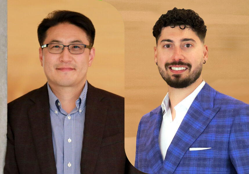 two portrait photos: Professor Lee on the left and Sansone on the right, both looking forward and smiling