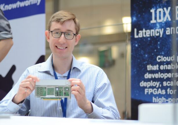 uoft_startup_photo_2 LegUp co-founder Andrew Canis (CompE PhD 1T5) at U of T's startup showcase, True Blue Expo, in 2019. (Photo: www.legupcomputing.com)
